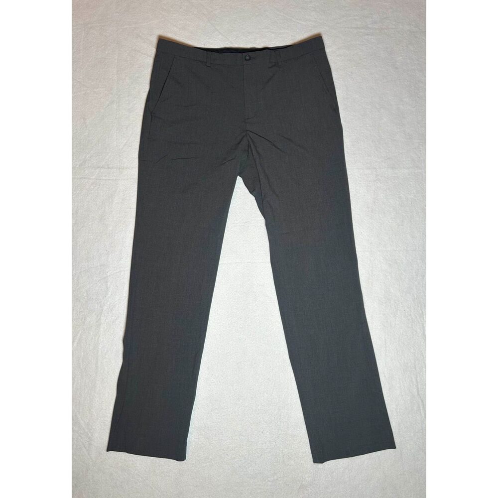 Calvin Klein Men's 34x32 Slim Fit Stretch Flat Front Dress Pants, Charcoal Gray